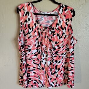 Jones Studio Geometric Print Sleeveless Blouse with Pleats